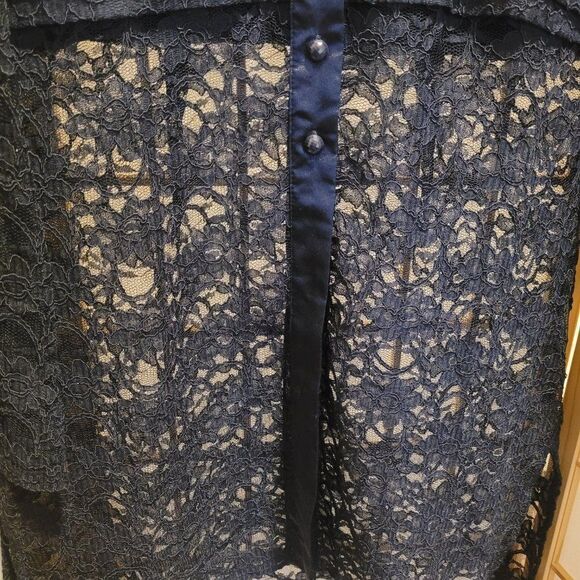 Susan Graver Womens Sheer Blue Lace Duster Jacket Sz PM NWT - Picture 2 of 10